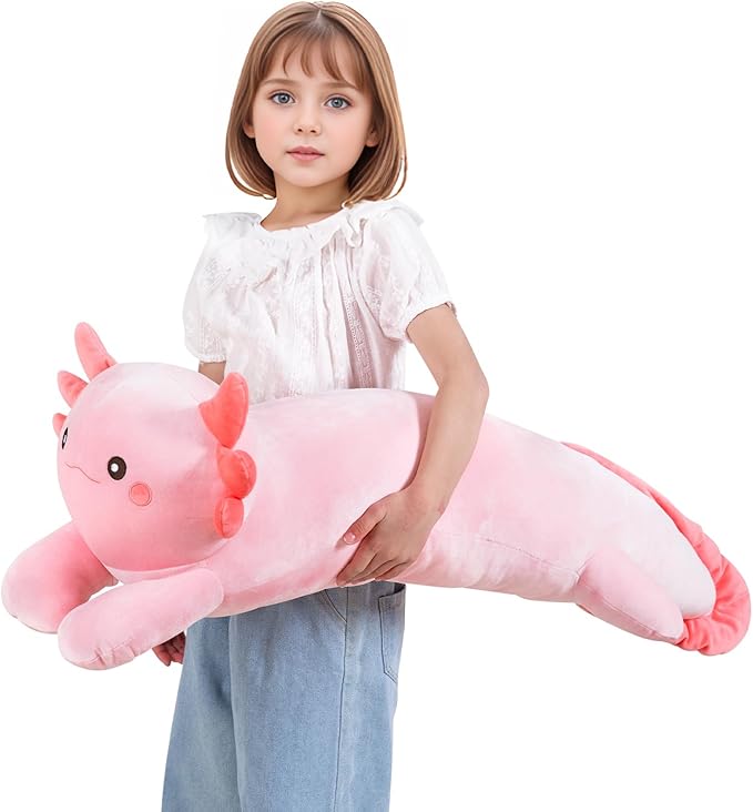 MMguai 32 inch Axolotl Stuffed Anima Big Long Body Plush Toy Soft Pillow, Large Pink Axolotl Stuffy Plushie Gift for Kids Boy Girl Birthday