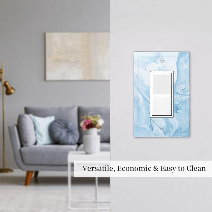 Navy Blue Sea Waves Spilled Ink Marble Simplicity Print Decorative Outlet Covers 1 Gang Single Rocker Light Switch Cover Plate Wall Plates GFCI Faceplate for Bathroom Living Room Decor