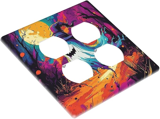 Outlet Covers Ghost Colorful Forest Moon Dead Tree 2 Gang Double Duplex Decorative Light Switch Covers Electrical Wallplates Socket Faceplate For Nursery Kids Room Decor
