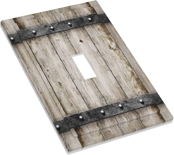 Western Rustic Wooden Barn Door Kitchen Wood Cabin Farmhouse Country Retro Plank 1-Gang Outlet Light Switch Plate Cover Decorative Single Toggle Face Wall Plate Electrical Receptacle Cover Jumbo Size