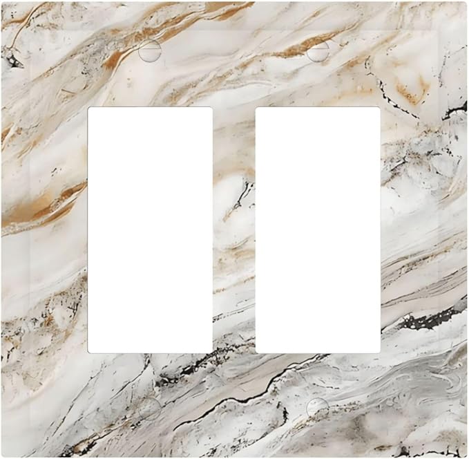 Matte Beige Gold Marble Granite Abstract Print Decorative Outlet Covers 2 Gang Double GFCI Rocker Electrical Wall Panels Light Switch Cover Plate for Bathroom Kitchen Decor
