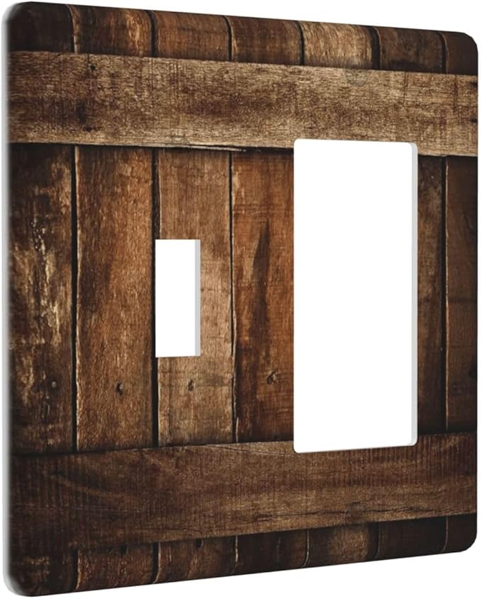 Brown Wooden Barn Door Old Wood Print Outlet Covers 1 Toggle 1 Rocker Combination Decorative Wall Plate Electrical Switch Plates Light Switch Cover Plate for Farmhouse Home Decor