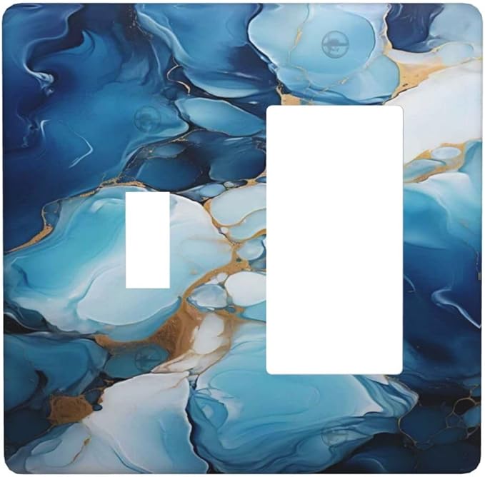 Decorative Outlet Covers Artistic Abstract Blue Marble Gold Line Painted 2 Gang 1 Gang Wall Plate Cover Single Toggle Rocker Combination Light Switch Plate Covers Jumbo Switch Cover