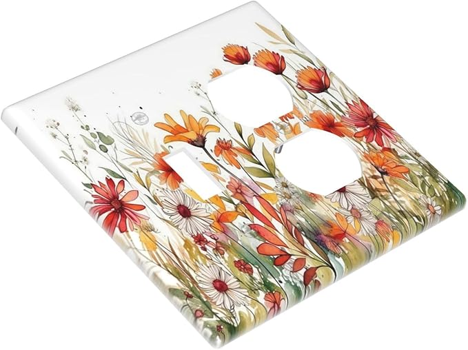Watercolor Wild Flower Floral Daisy Plant Wallplates 1 Toggle 1 Duplex Switch Plate Electrical GFCI Faceplate Decorative Light Switch Covers for Bedroom Living Room Decor