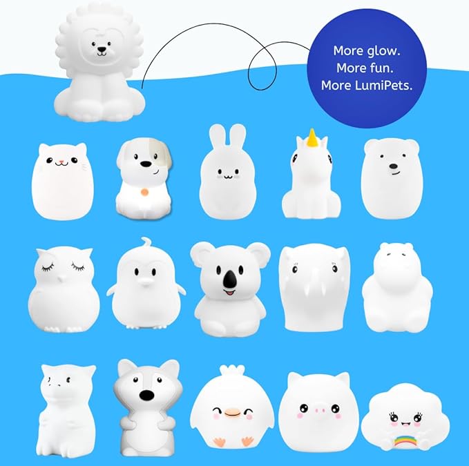 Lumipets Remote Control Silicone Night Light for Kids - Lion Design with 9 Soft Colors & Sleep Timer - Rechargeable, Battery-Operated Lamp for Bedroom | Baby Nursery, Toddler, Girls, Boys
