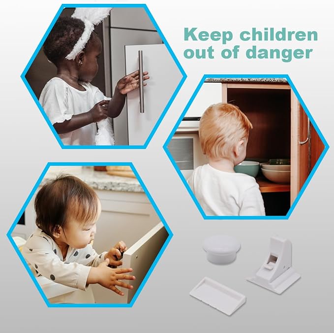 Magnetic Drawer Locks for Baby Proofing, Child Safety Magnet Cabinet Lock, Safety First Adhesive Magnetic Locks for Cupboard and Pantry Door (4Locks + 1Key)