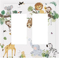 Jungle Animals Tree Branch Monkey Giraffe Lion Elephant Decorative Outlet Covers 2 Gang Double GFCI Rocker Electrical Wall Panels Light Switch Cover Plate for Kids Room Nursery Decor