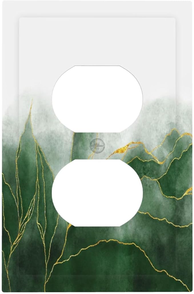 Decorative Outlet Covers Green Gold Leaf Marble Modern Abstract 1 Gang Duplex Light Switch Cover Plate Electrical Switch plates WallPlates Socket Covers for Kitchen Bathroom Decor