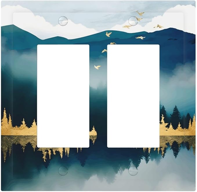 Mountains Landscape Lake Bird Reflection Decorative Outlet Covers 2 Gang Double GFCI Rocker Electrical Wall Panels Light Switch Cover Plate for Bedroom Living Room Decor