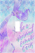 Colorful Girl Purple Pink Blue Fish Mermaid Scales Tail Quotes Undersea Ocean Theme 1 Gang Electrical Single Toggle Device Switch Wall Plate Jumbo Size Decorative Outlet Light Switch Cover Faceplate