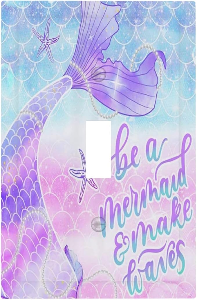 Colorful Girl Purple Pink Blue Fish Mermaid Scales Tail Quotes Undersea Ocean Theme 1 Gang Electrical Single Toggle Device Switch Wall Plate Jumbo Size Decorative Outlet Light Switch Cover Faceplate