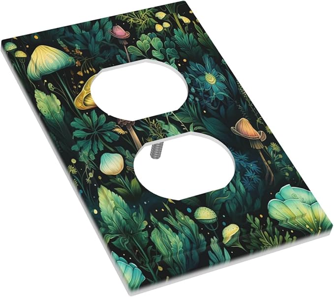 Green Dark Forest Mystical Mushroom Single Duplex Wall Plate Covers Light Switch Cover 1 Gang Outlet Plate Decorative Switchplate Covers Electrical Faceplate for Country Bathroom Bedroom Decor