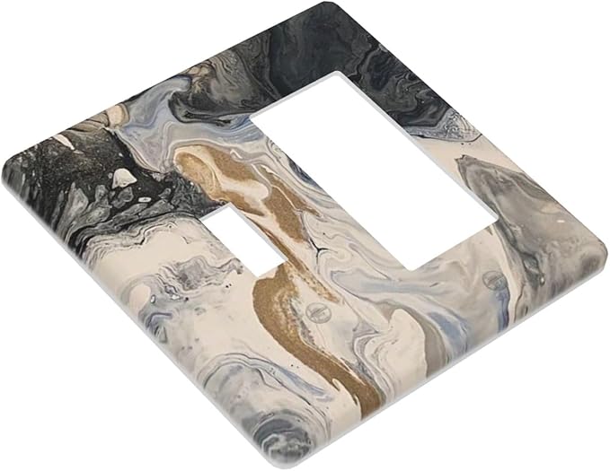 Outlet Covers Black Gold Swirl Fluid Painting Marble 1 Toggle 1 Rocker Combination Decorative Wall Plate Electrical Switch Plates Light Switch Cover Plate For Bathroom Kitchen Decor