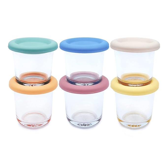 Elk and Friends 4oz Borosilicate Glass Baby Food Storage Jars with Silicone Lid | Strong Glass | Set of 6 | Microwave, Oven & Dishwasher Safe | Infant and Babies