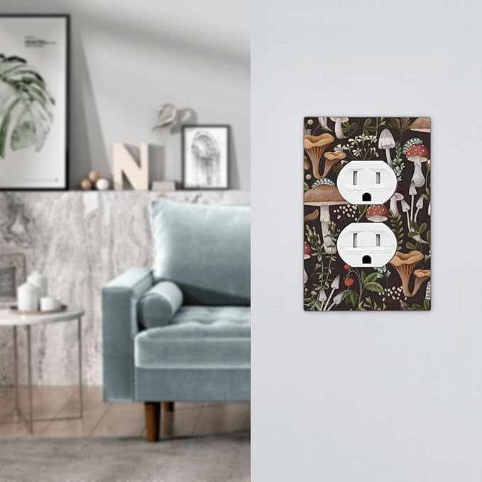 Vintage Boho Hippie Plant Mushroom 1 Gang Outlet Plate Covers Decorative Single Duplex Wall Plate Electrical Receptacle Light Switch Cover Electric Switchplate Country Decor