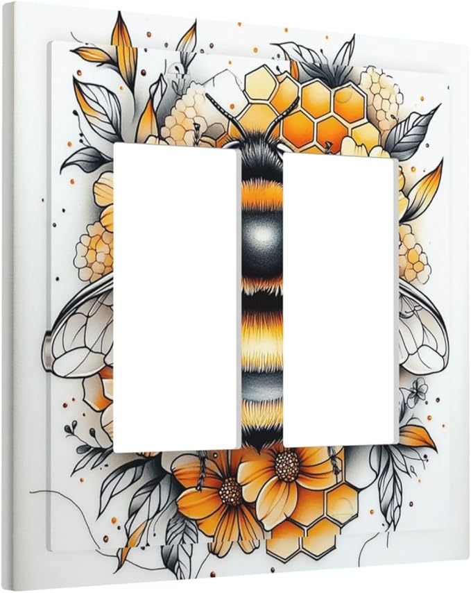 Decorative Outlet Covers Bee Honeycomb Flowers Plant Leaves 2 Gang Double Gfci Rocker Electrical Wall Panels Light Switch Cover Plate For Nursery Kids Room Decor