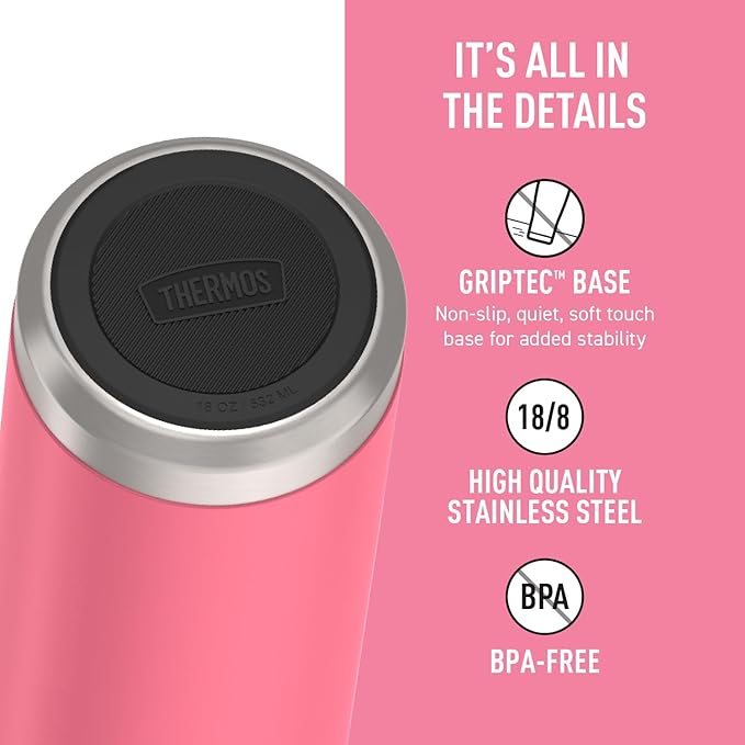 THERMOS ICON SERIES, Water Bottle with Spout - 18 Ounce, Hot Pink - Stainless Steel Vacuum Insulated Water Bottle with Lid