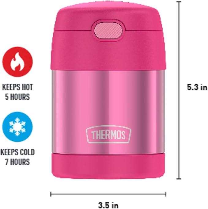 THERMOS FUNTAINER Insulated Food Jar,10 Ounce,Kid Friendly Food Jar with Foldable Spoon,Pink,(Pack of 6)
