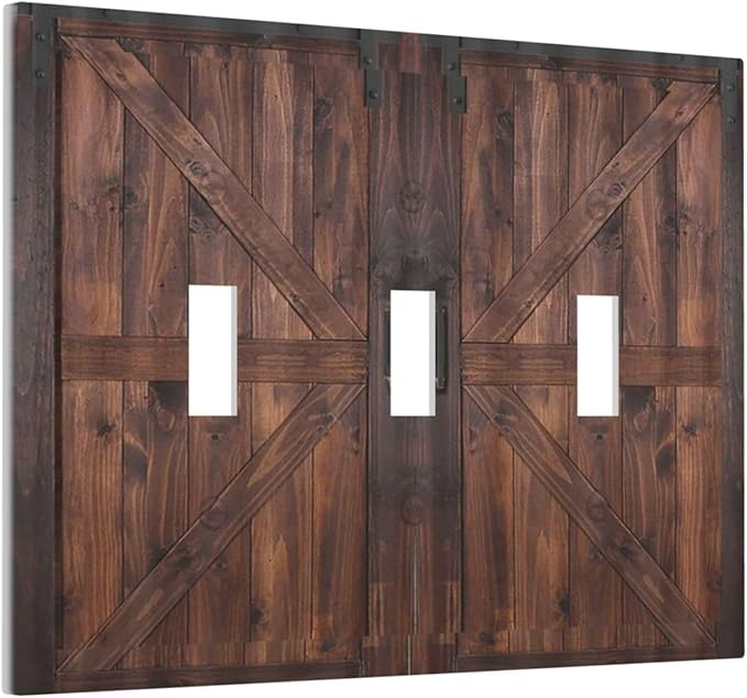 Light Switch Cover Rustic Brown Barn Door Retro Wood Plank 3 Gang Wall Plate Triple Light Switch Plate Country Toggle Decorative Outlet Covers Electrical Switchplate for Bathroom Home Decor