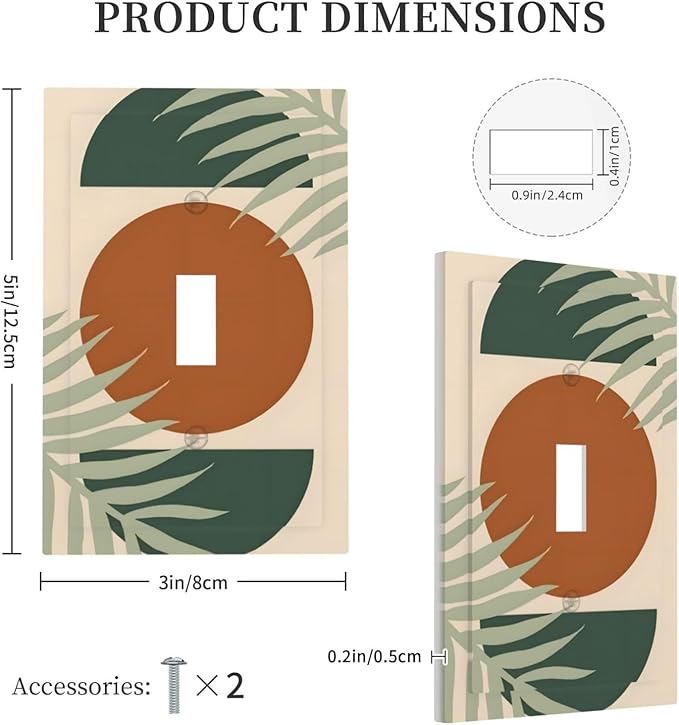 Outlet Covers Vintage Boho Sun Leaf 1 Gang Duplex Light Switch Cover Plate Decorative Wall Plates Electrical Switchplate Receptacle for Bathroom Bedroom Decor（2 Pack）