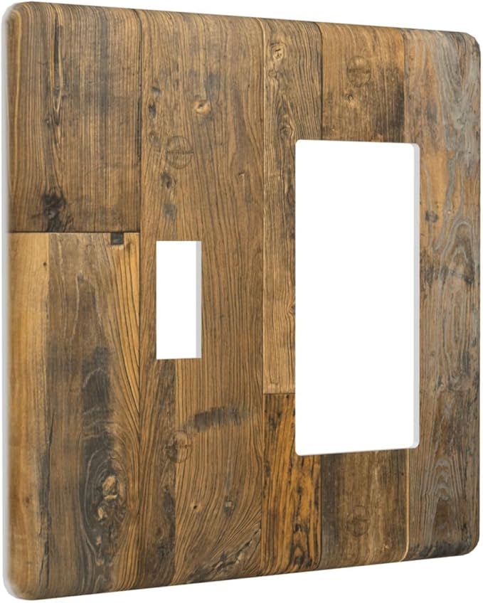 Brown Wood Vintage Rustic Old Board Outlet Covers 1 Toggle 1 Rocker Combination Decorative Wall Plate Electrical Switch Plates Light Switch Cover Plate for Farmhouse Home Decor