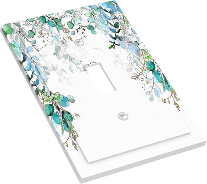 Decorative Light Switch Plate Covers Bohemian Green Eucalyptus Leaf Pine Leaves 1 Gang Wall Plate Single Toggle Switch Cover Plate Jumbo Electrical Switchplate Receptacle Faceplate
