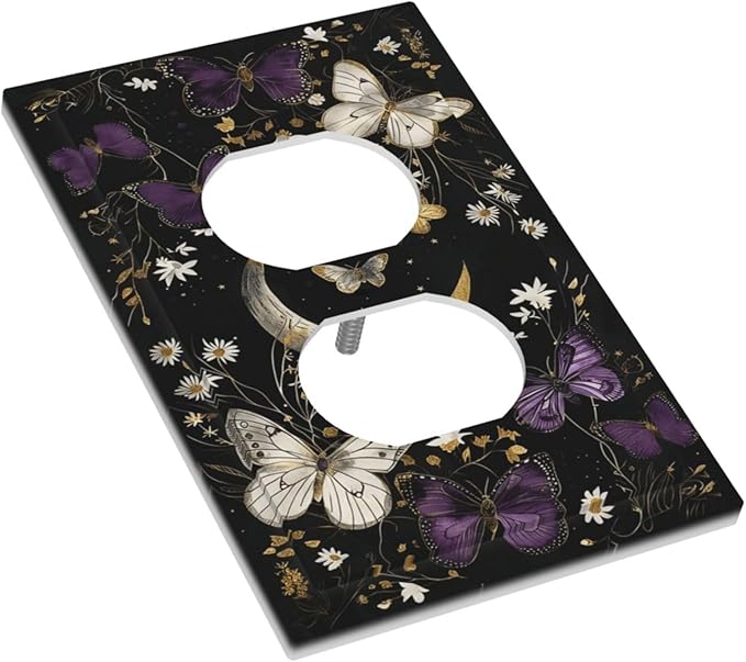 Outlet Covers Boho Crescent Moon Butterfly 1 Gang Duplex Light Switch Cover Plate Decorative Switch Plate Covers Electrical Socket Cover for Bedroom Home Decor