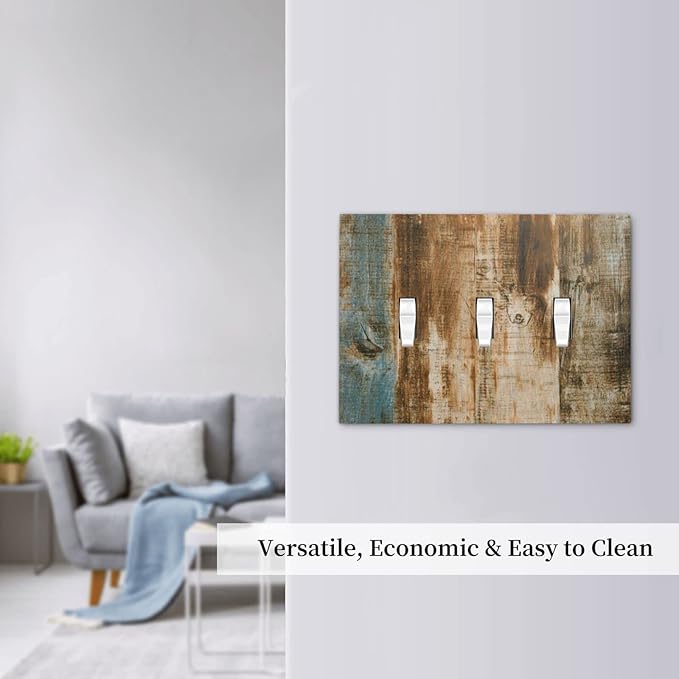 Brown Wood 3 Gang Triple Toggle Light Switch Wall Plate Cover Decorative Electrical Faceplate for Rustic Barn Door Home Living Room Decorate 6.7" x 4.8
