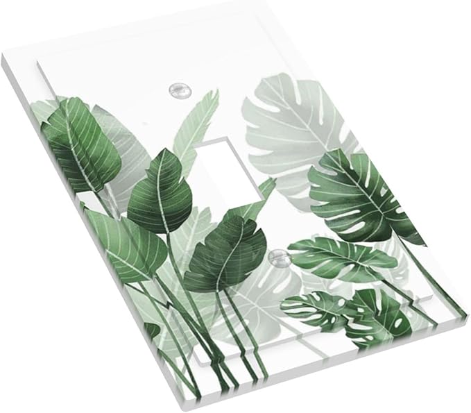 Decorative Light Switch Cover Boho Tropical Plant Natural Palm Leaf 1 Gang Single Toggle Device Electrical Faceplate Switchplates Decorator Outlet Wall Plate For Bed Room Living Room Decor