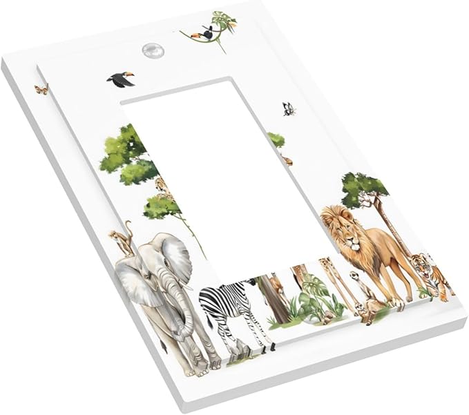 Large Animals Elephant Giraffe Jungle Lion Leopard Zebra Decorative Outlet Covers 1 Gang Single Rocker Light Switch Cover Plate Wall Plates GFCI Faceplate for Kids Room Nursery Decor