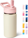 Fijinhom 12 oz Kids Water Bottle, Toddler Water Bottle with Straw, Boys&Girls Bottle for School, 304 Stainless Steel Vacuum Insulated Bottle for Kids, BPA-Free, Leak-Proof, Milky White