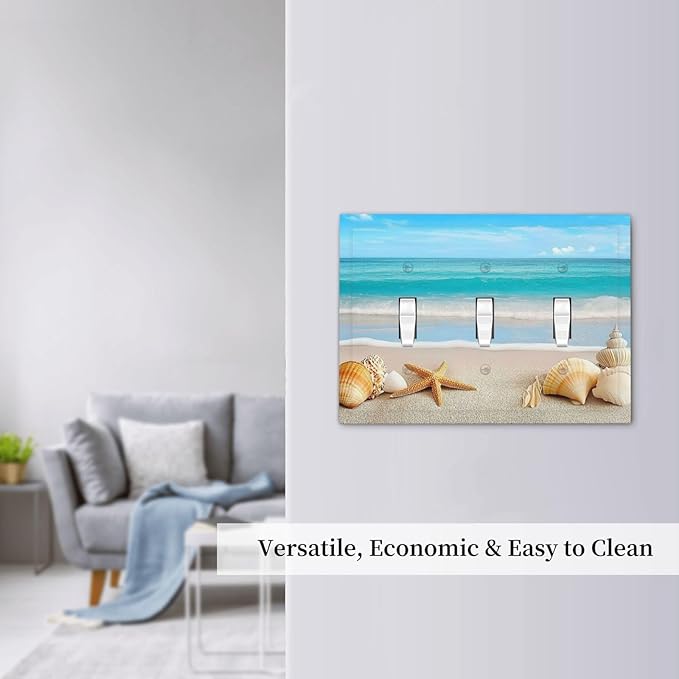 Decorative Switch Plates Seashells Beach Starfish Scallop 3 Gang Wall Plate Triple Toggle Light Switch Cover Faceplate Electrical Wall Panels For Bathroom Home Decor