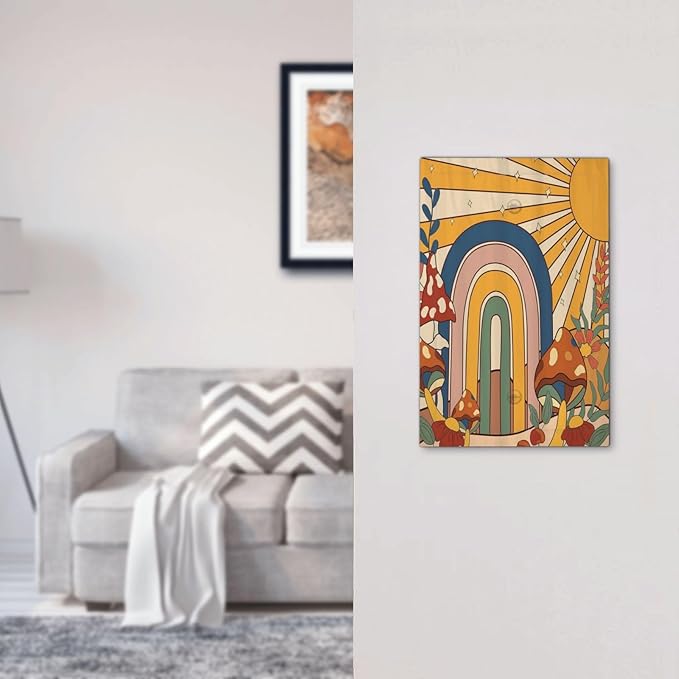 Light Switch Cover Plate Mushroom Hippie Sun Rainbow Vintage Floral Funky Boho 1 Gang No Device Blank Electrical Wall Plates Faceplate Decorative Switch Plate for Bedroom Kids room Decor