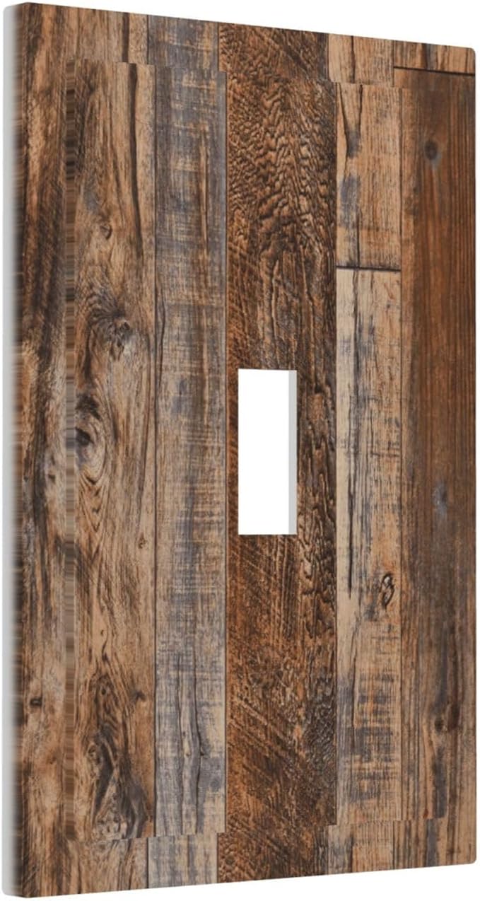 Vintage Board Rustic Brown Wood Texture Decorative Light Switch Cover 1 Gang Single Toggle Device Electrical Faceplate Switchplates Decorator Outlet Wall Plate for Farmhouse Home Decor
