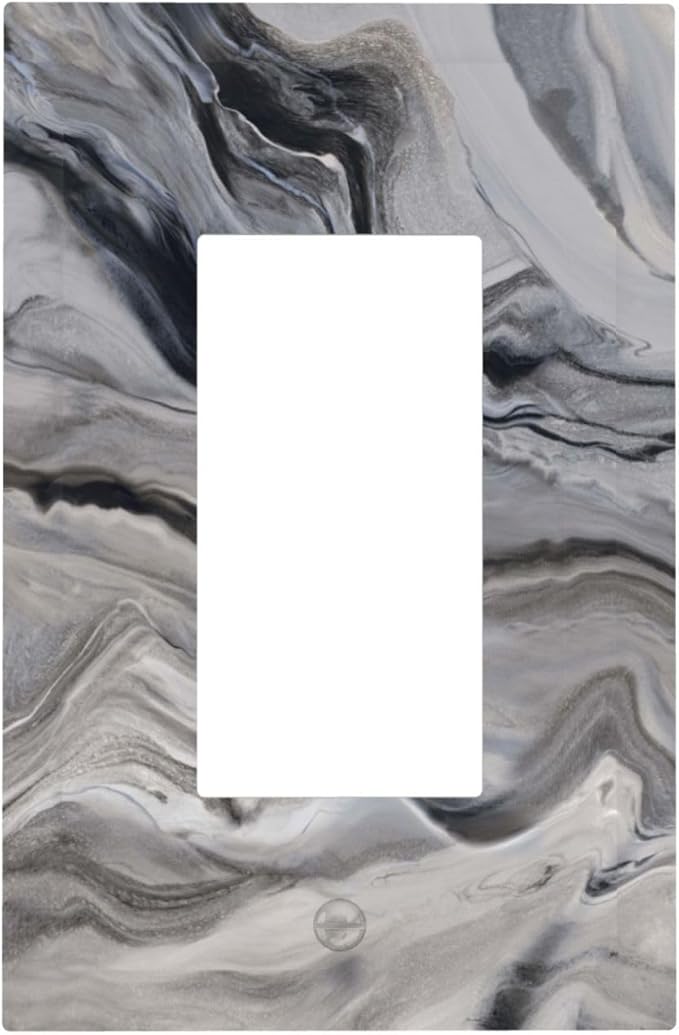 Grey And White Marble Abstract Art Print Decorative Outlet Covers 1 Gang Single Rocker Light Switch Cover Plate Wall Plates GFCI Faceplate for Bathroom Kitchen Decor