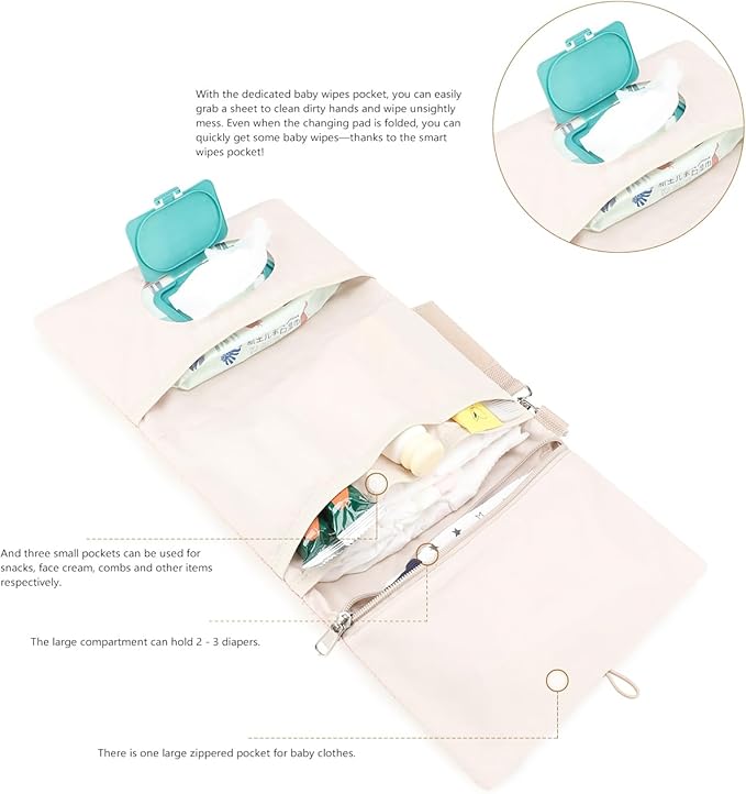 MOMIGO Baby Diaper Bag Organizer Pouches - Waterproof Pod Foldable Diaper Organizer Set, Cute Bear Bag Gift for Baby Shower (Khaki)
