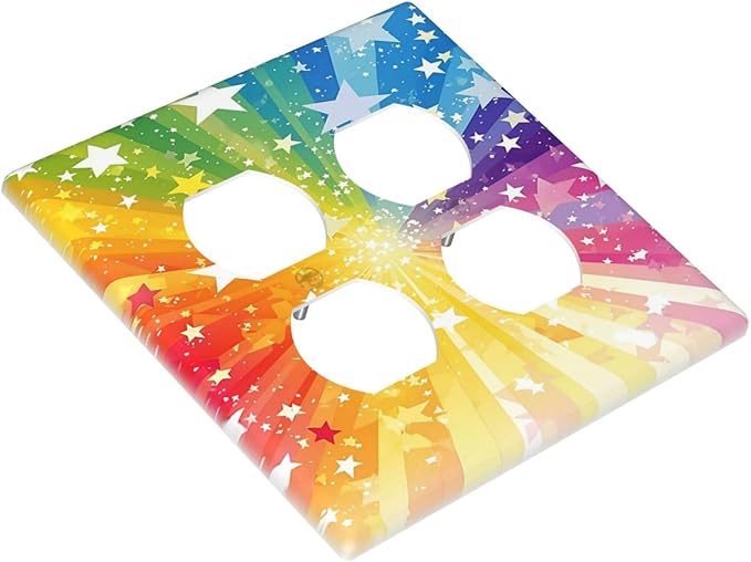 Personalized Light Switch Cover Plate Rainbowcolored Rays With White Stars 2 Gang Decorative Switch Plate Double Duplex Wall Plates Switch Plates and Outlet Covers for Nursery Home Decor