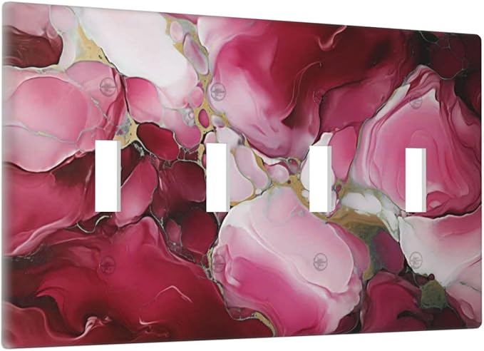Decorative Light Switch Cover Plate Abstract Luxury Red Gold Marble Textures 4 Gang Wall Plate Oversized Quad Toggle Switch Cover Plate Jumbo Electrical Face Plate for Bedroom Decor