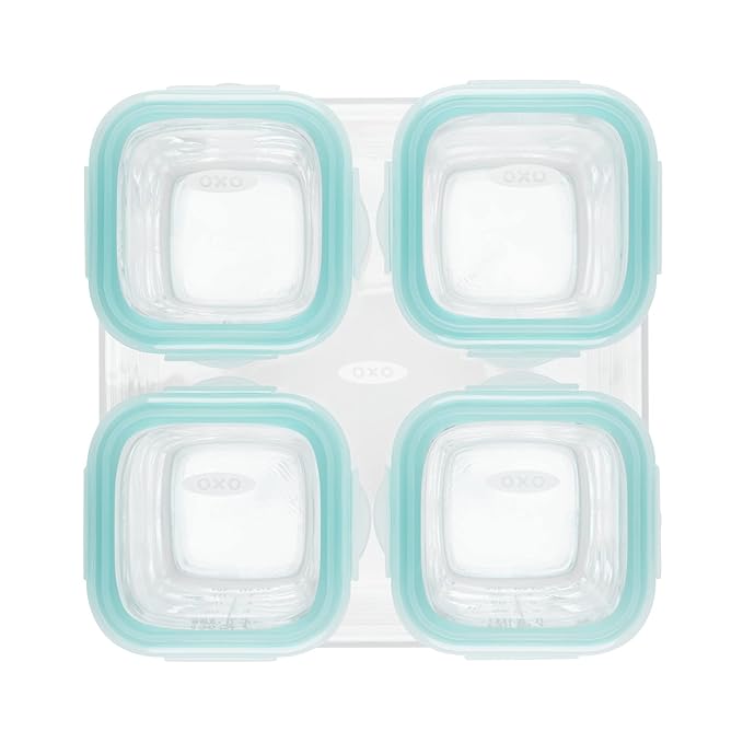 OXO Tot Glass Baby Blocks Food Storage Containers, Teal, 4 oz