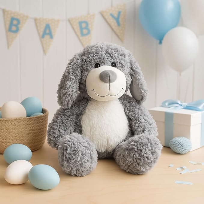 WEIGEDU Smiling Gray Puppy Dog Stuffed Animal Plush Toys– Soft Shaggy Plush with Floppy Ears & White Belly, Cuddly Toy for Kids Boys Girls Birthday Nursery Bedtime Easter Gifts, 17.7 inches
