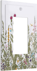 Rustic Wild Floral Vintage Teal Botanical Single Rocker Outlet Wall Plate Decorative Decora Electrical Gfci Switchplate for Kitchen Bathroom Home Decor