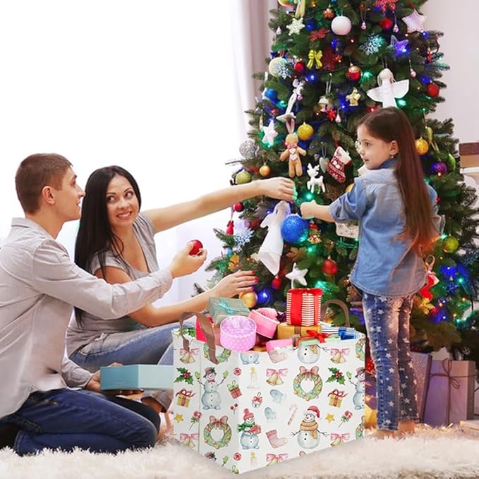 Rectangular Christmas Basket,Waterproof and foldable Tree Basket Baby Storage Bin,kids room storage baskets,New Year decor,Boy and Girls Christmas Room Decor(Bell Christmas)