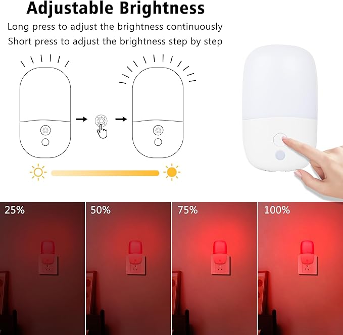 echosari 670nm Red & Warm White Light Night Light for Sleep, 2 Pack Red Night Lights with Dusk to Dawn Sensor, LED Night Light Plug into Wall for Baby Nursery Kids Adults Bathroom Bedroom