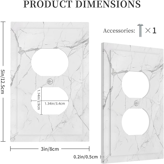 Outlet Covers White Grey Abstract Modern Marble 1 Gang Duplex Light Switch Cover Decorative Switch Plates Electrical Receptacle Faceplate Wall Plate for Bathroom Kitchen Decor