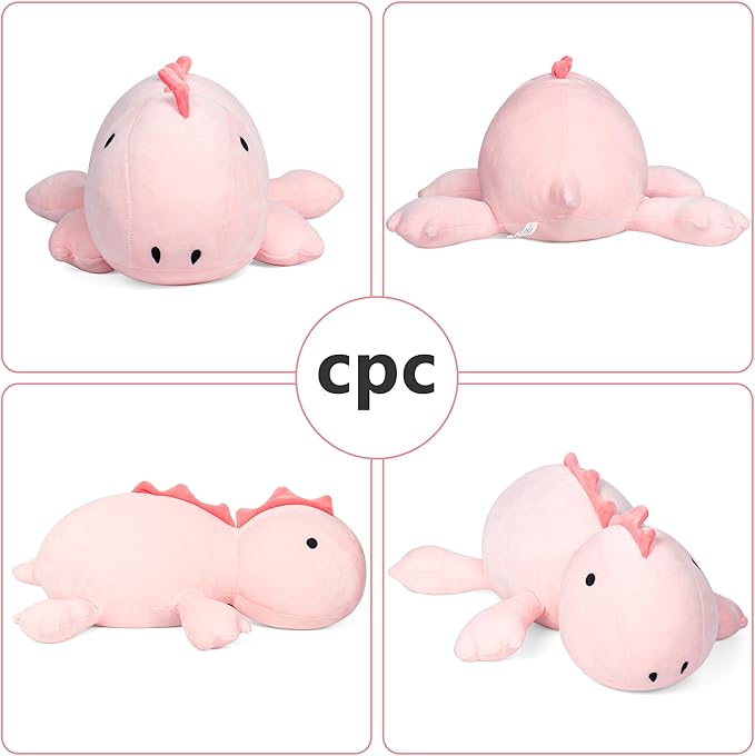 IdeaMeme 22" 3.5 lbs Weighted Dino Stuffed Toys, Cute Animals Plushie Dolls Pillow Gifts for Kids Adults (Pink)