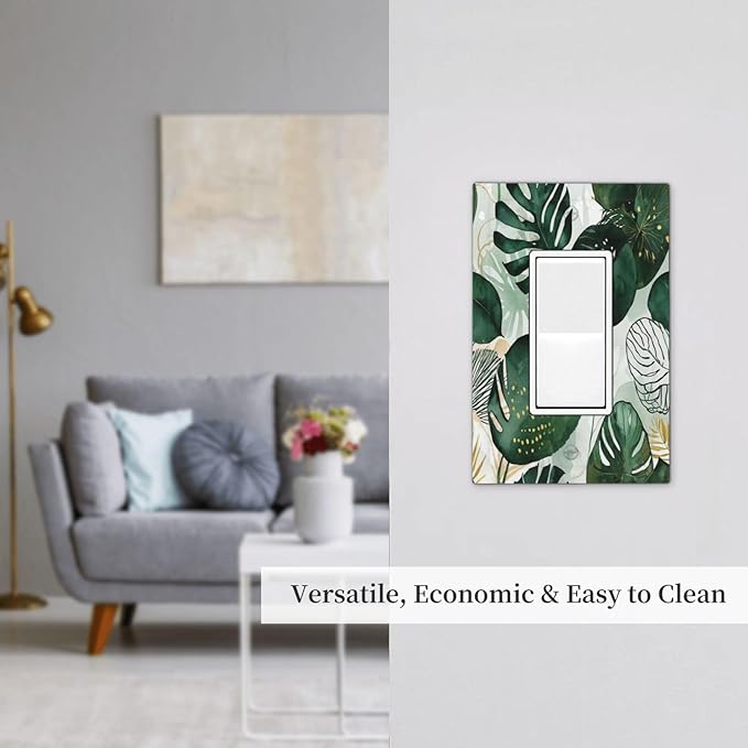 Decorative Outlet Covers Boho Tropical Leaves 1 Gang Single Rocker Light Switch Cover Plate Wall Plates GFCI Faceplate for Bedroom Bathroom Decor