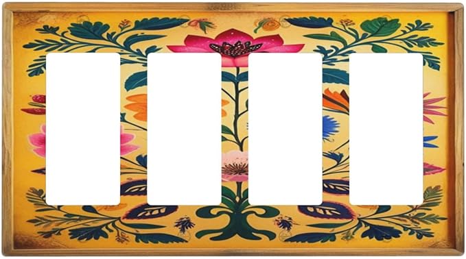 Decorative Art Light Switch Covers ColorFul Blooms 4 Gang Rocker Decora Outlet Covers Electrical Faceplate GFCI Wall Plate for Home Decor
