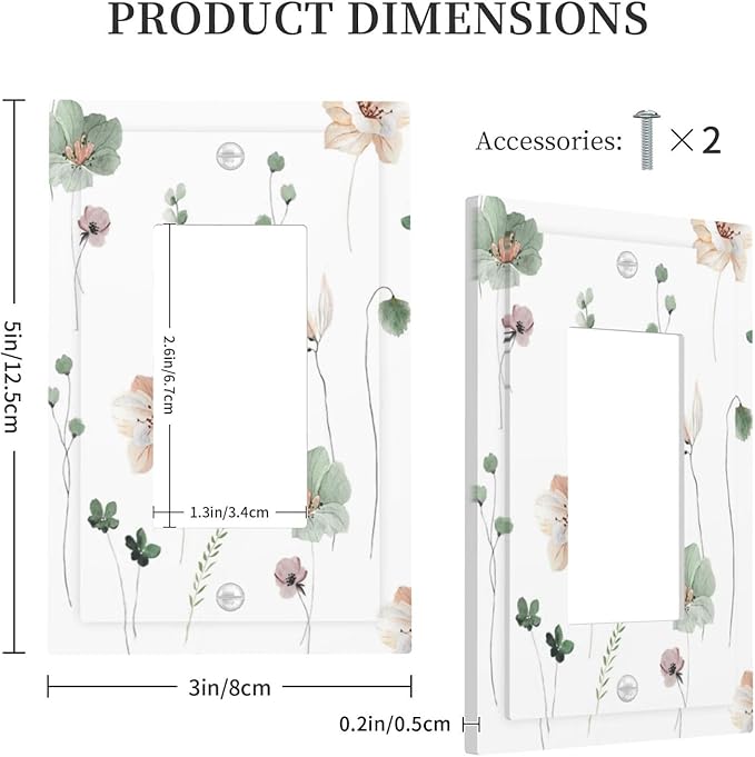 Decorative Outlet Covers Watercolor Floral Botanical Flowers 1 Gang Single Rocker Light Switch Cover Plate Wall Plates Gfci Faceplate For Living Room Bed Room Decor