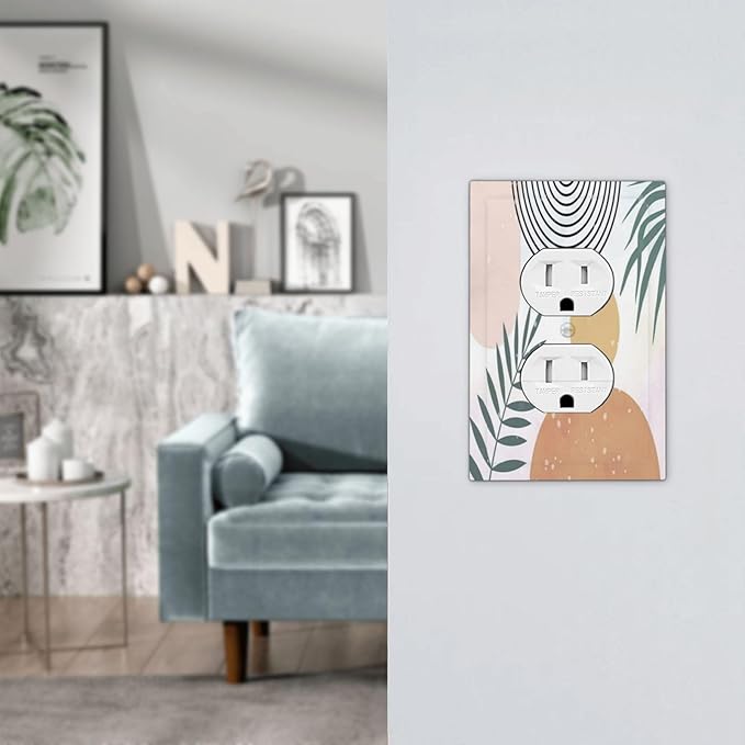 Outlet Covers Boho Mid Century Sun Leaves 1 Gang Duplex Light Switch Cover Plate Abstract Leaf Arch Decorative Wall Plates Electrical Switchplate Receptacle Cover for Bathroom Home Decor