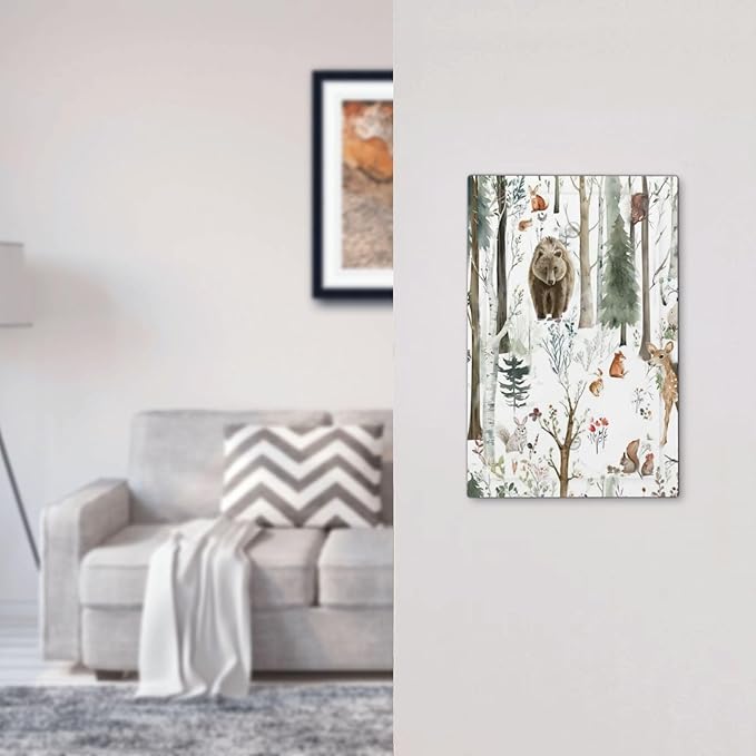 Snow Bear Fox Deer Forest Squirrel Wild Life Animal Light Switch Cover Plate 1 Gang No Device Blank Electrical Wall Plates Faceplate Decorative Switch Plate for Farmhouse Kids Room Decor